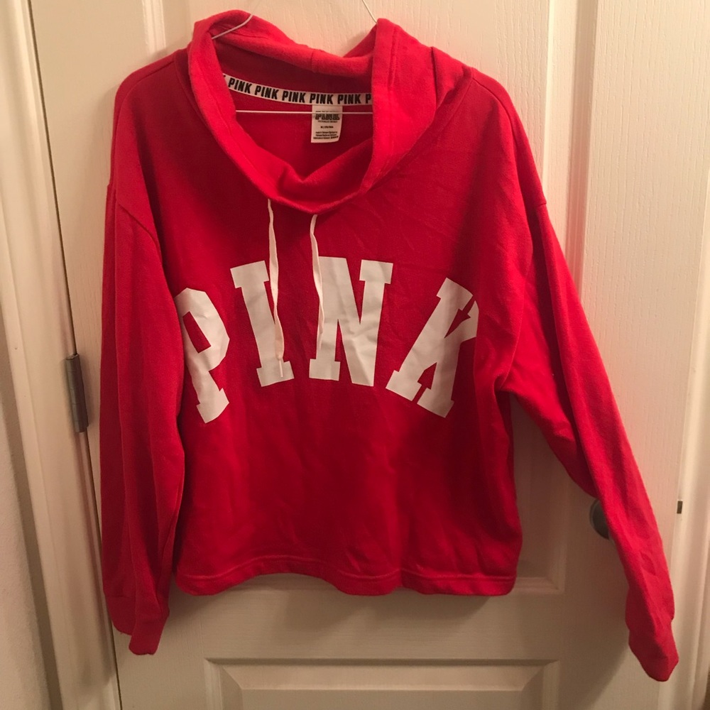 VS PINK Red Cowl Crew M